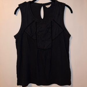 Embroidered peekaboo black tank